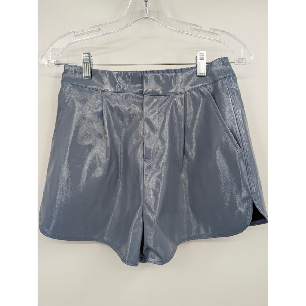 Grey Lab Bay club High Waisted Faux Leather Shorts Dusty Blue NWT Women's sz S